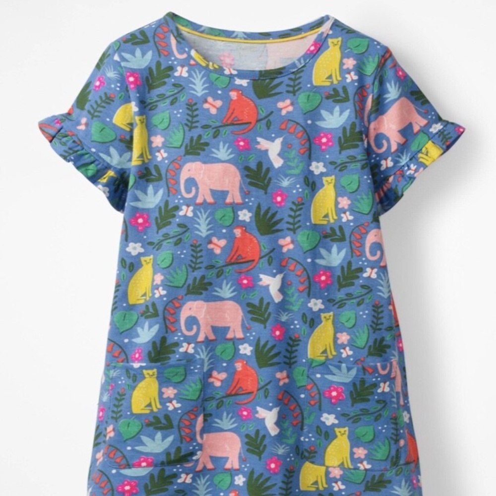 Mini Boden Girls Colourful Pocket Summer Tunic Dress Indian Garden (size 11-12)